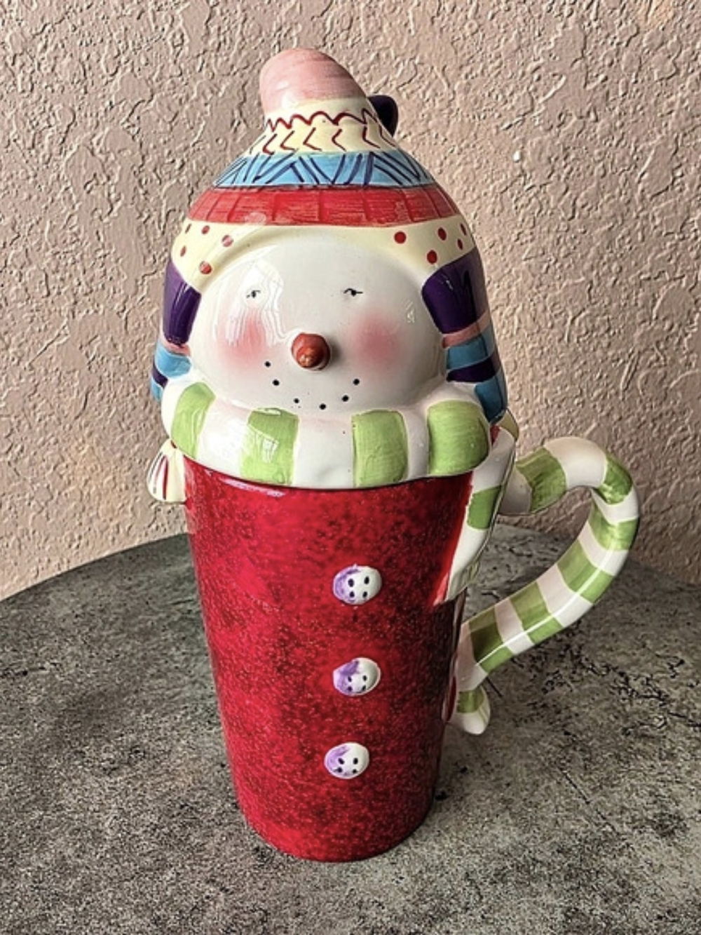 Oneida Snowmates Snowman Holiday Mug with Lid Red & Green